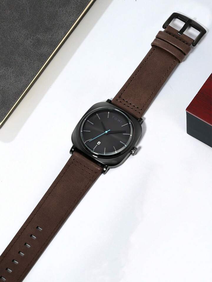 TOMI T-084 Men's Watch Quartz Date Leather Straps Irtaza Rasool Store