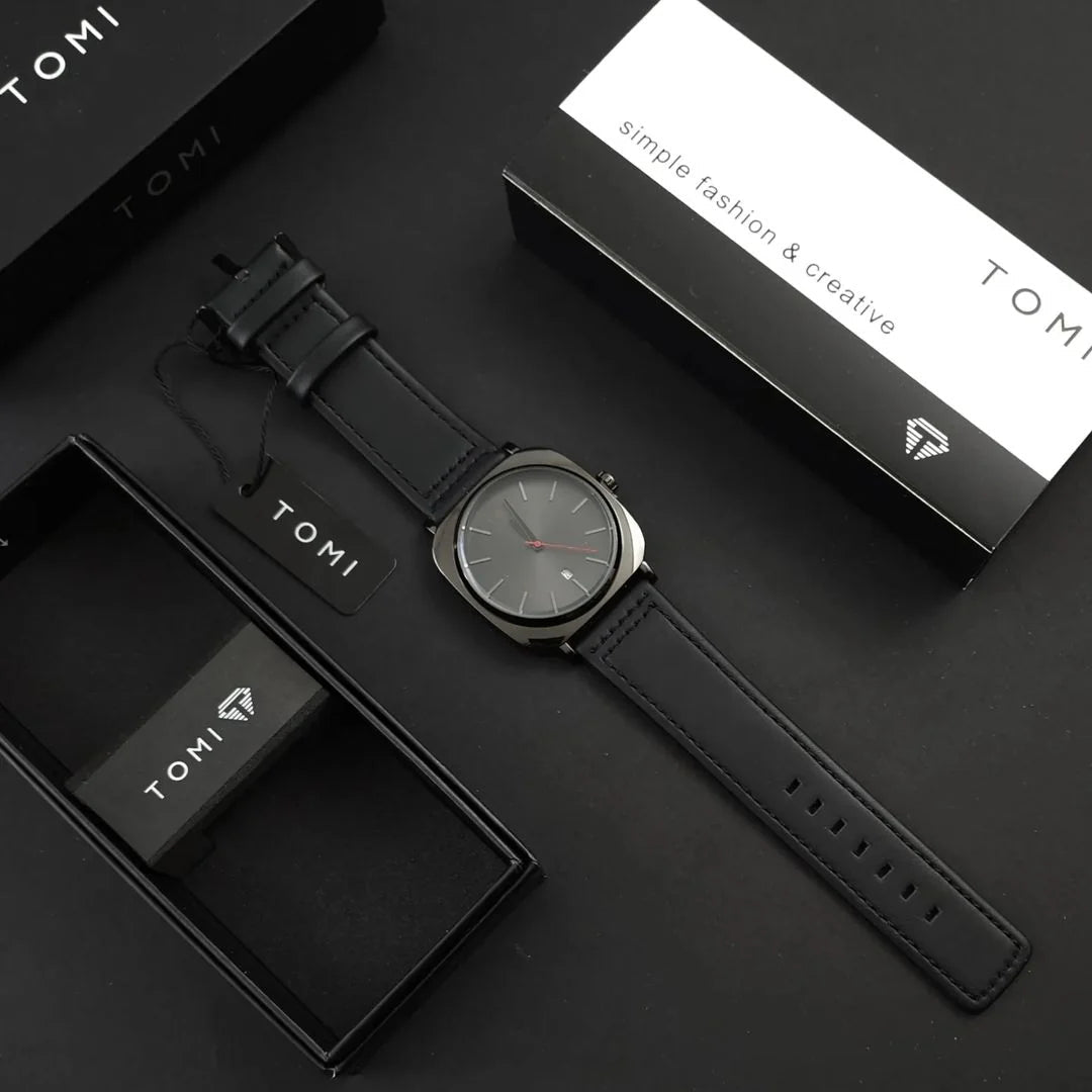 TOMI Men's Watch Quartz Date Leather Strap Irtaza Rasool Store