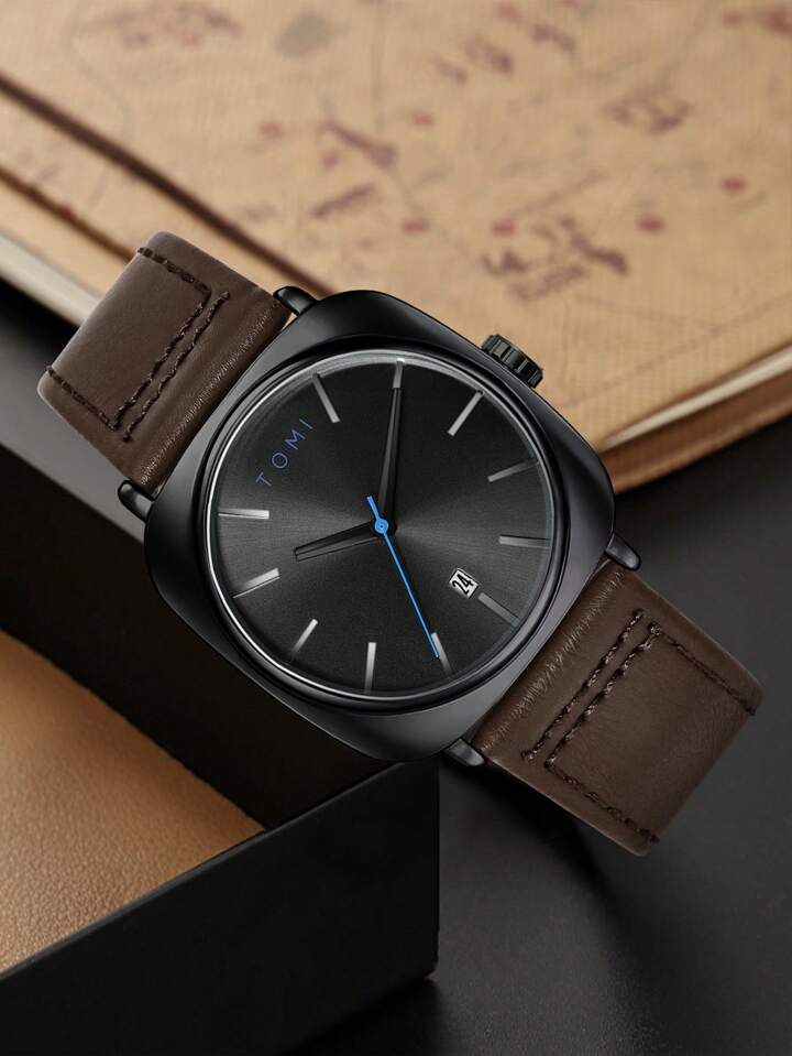 TOMI T-084 Men's Watch Quartz Date Leather Straps Irtaza Rasool Store