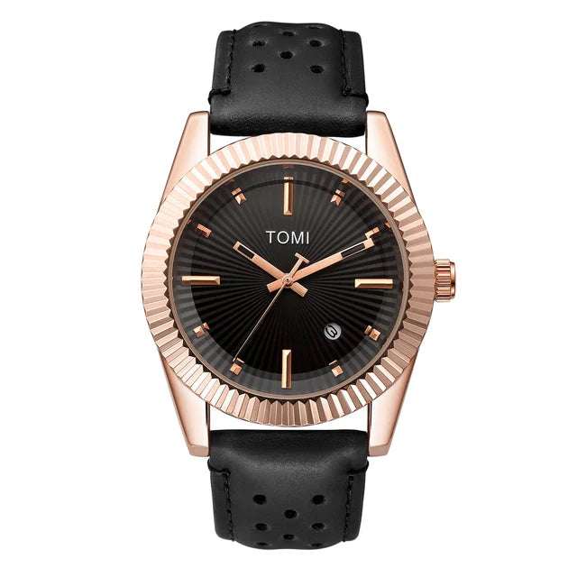 TOMI Men's Watch Date Quartz Round Shape Dial Leather Straps Irtaza Rasool Store