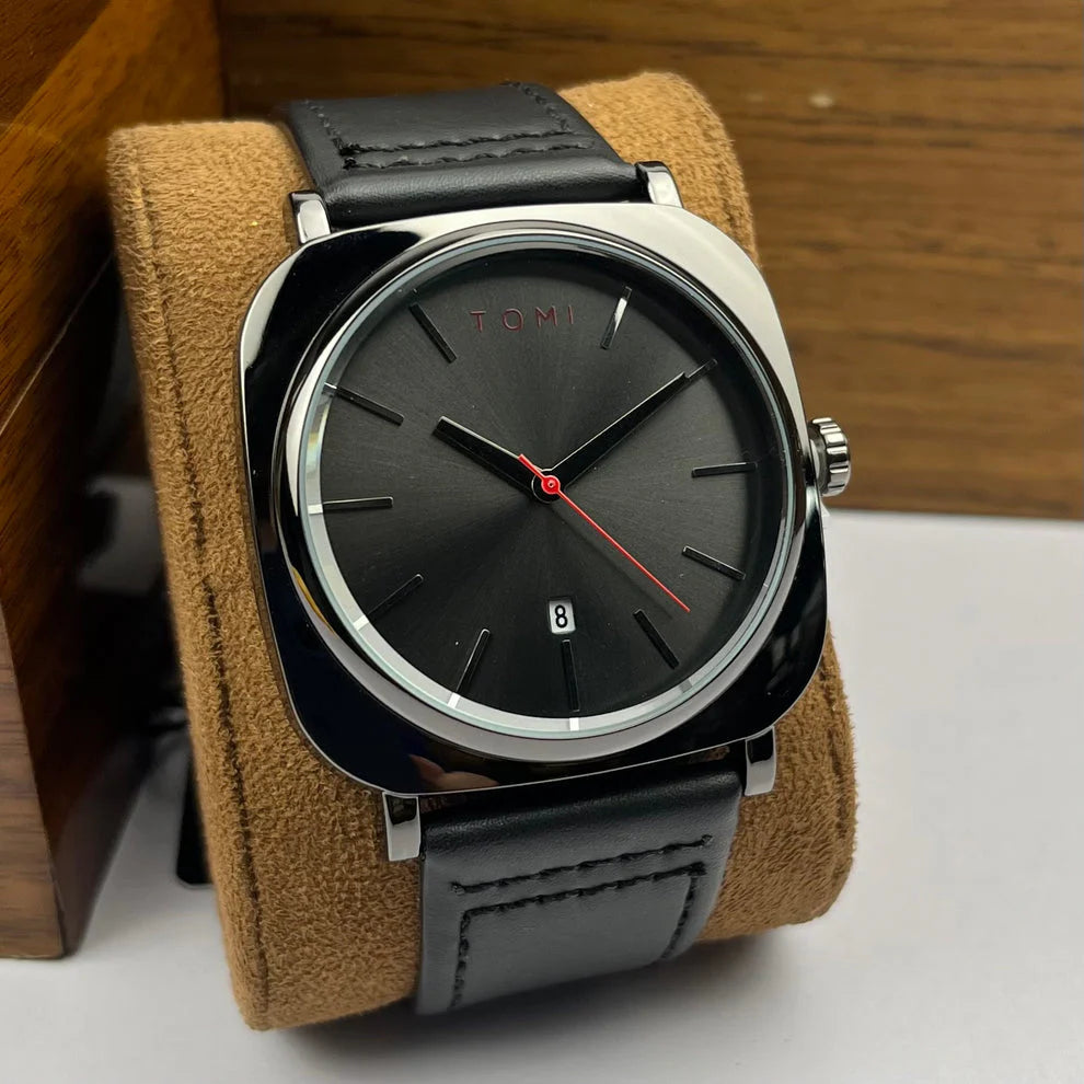 TOMI  Men's Watch Quartz Date Leather Strap Irtaza Rasool Store
